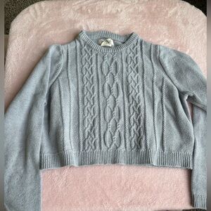 Gray Cropped Cable Knit Sweater